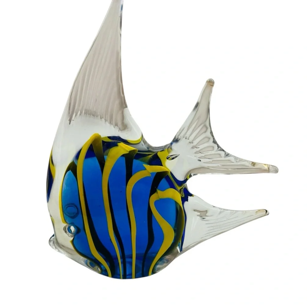 Art Glass Blue and Yellow Glass Fish Figurine